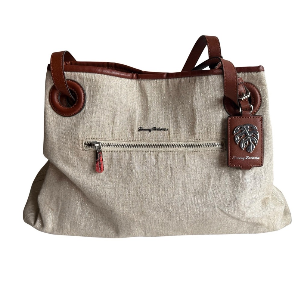 Tommy Bahama Floral Pineapple Tote‎ Shoulder Handbag Linen Cotton Blend Beach